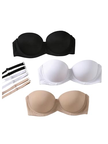 Image of GORGLITTER Women's Strapless Underwire Seamless Bandeau Bras (Pace of 3)