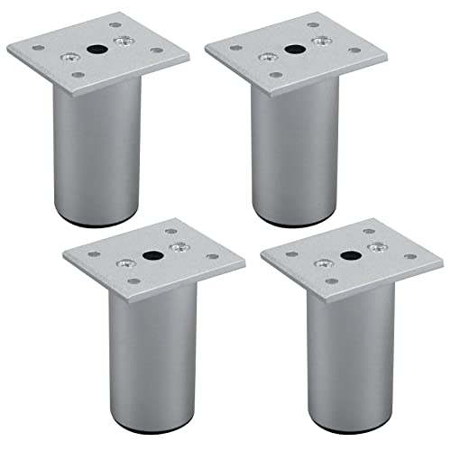 Antrader 3 pulgadas de altura 1.5 pulgadas de diámetro de aleación de aluminio gabinete de muebles pies ajustables de metal redondo sofá cama patas soporte con tornillos, juego de 4, plata Cover