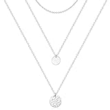 Ldurian Layered Necklaces for Women - 14K Dainty Silver Colored Layering Chokers Necklaces Set Multilayer Coin Disc Necklace Trendy Adjustable Long Layered Necklaces for Women