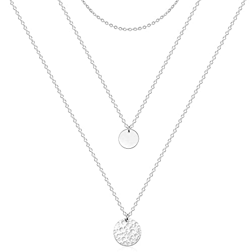 Ldurian Layered Necklaces For Women - 14K Dainty Silver Colored Layering Chokers Necklaces Set Multilayer Coin Disc Necklace Trendy Adjustable Long Layered Necklaces For Women #TOP11