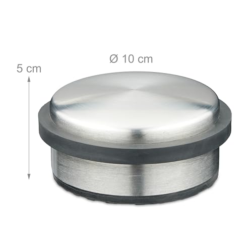 Relaxdays Set of 2 Door Bumpers, Stainless Steel, Hxdiameter : 5 x 10 cm, Flat & Heavy, Non-Slip, Slamming Brakes, Silver/Black - Image 4