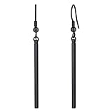 Black Dangle Earrings for Women Hypoallergenic Minimal Long Thin Drop Dangling Matte Square Stick...