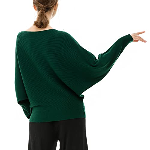 Blostirno Women's Boat Neck Batwing Sleeves Dolman Ribbed Knitted Sweaters Pullovers Tops4