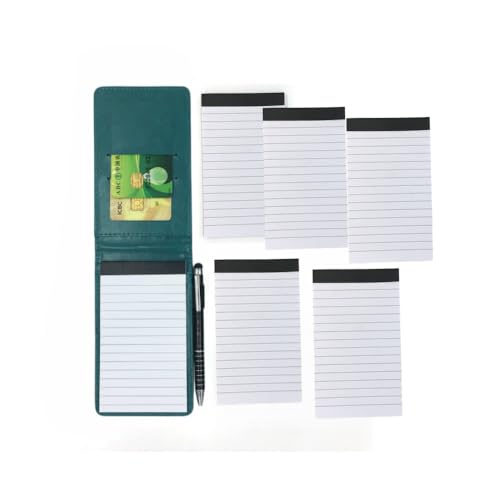Naeutop Mini Pocket Notepad Holder Set with Metal Pen and 5 Pcs 3 x 5 Inch Memo Book Refills, 30 Lined Paper Per Note Pad (Green) image 2