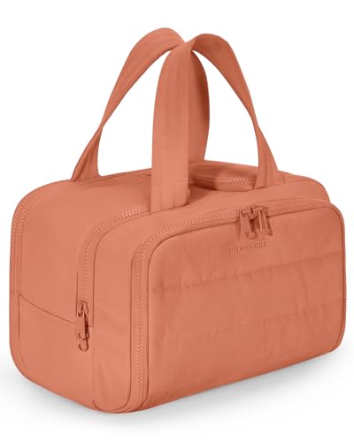 Image of BAGSMART Travel Toiletry Bag, Crush Toiletry Bag for Women, Wide-open Puffy Toiletry Bags for Traveling, Large Travel Cosmetic Makeup Bag Organizer for Accessories,Toiletrie (Orange)