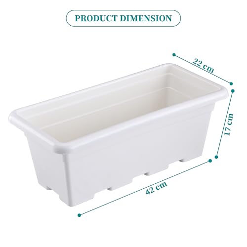 Image of Kuber Industries 17 Inches Window Planters | Flower Pots for Balcony, Home Decoration and Gardening Area | Floor Jupiter Gamla Container Plants Pot for Indoor & Outdoor - (White)