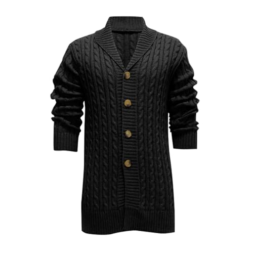 Mens Casual Twist Knit Cardigan Sweater Long Sleeve Shawl Collar Sweater Button Up Slim Fit Cable Knit Cardigan M-3XL3