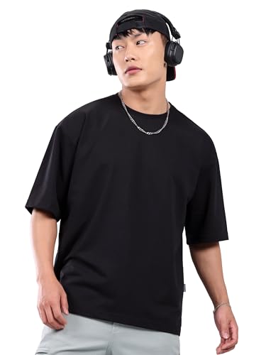 Image of Beyoung Looper Solid Oversized Tshirt for Men | Round Neck | Drop Shoulder | Half Sleeves | Plain Oversized Tshirt