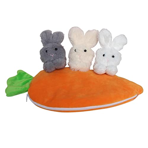 Hearthxy Conejo de peluche – Zanahoria malva Squish con conejos – Conejo mullido en bolsillo de zanahoria – Bolsa con cremallera de zanahoria Bunny Rabbit Decor para habitación infantil