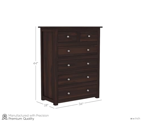 Image of Wooden Chest of Drawers for Living Room with 6 Drawer - Solid Wood Chest of Drawers Wooden Drawer Cabinet Chest of Drawer for Bedroom Storage Cabinet