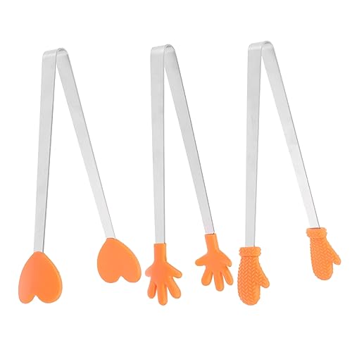 Unomor 3Pcs Mini Food Tongs Creative Hand Shaped Slip Serving Clips for Baking Parties and Gatherings Includes Heart Hand and Sleeve Designs
