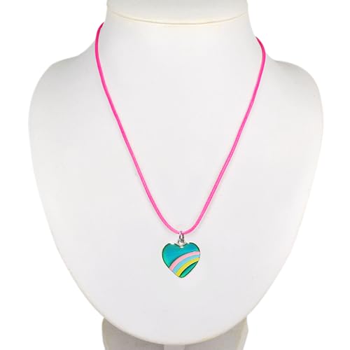 Cute Rainbow Heart Color Change Pendant Mood Necklace Gift For Girls3