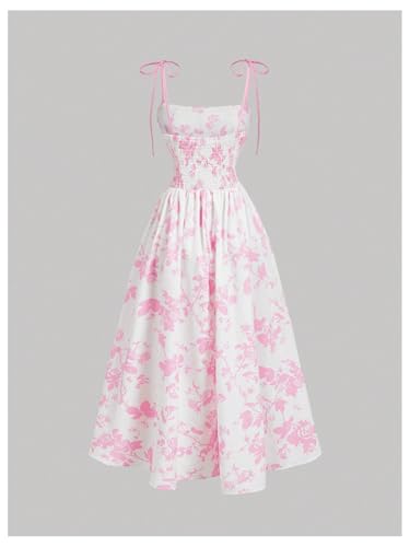 Image of SHENHE Women's Floral Bustier Corset Dress Tie Shoulder Smocked Flowy Boho Long Dress Sundress