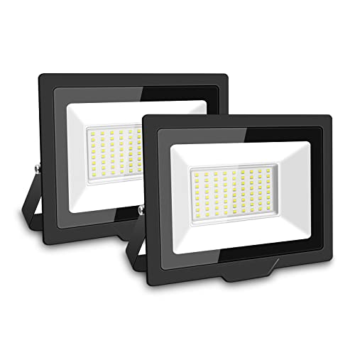 SKYWORLD 2 Pcs 50W Outdoor LED Flood Lights, 5000LM LED Security Lights, IP66 Waterproof