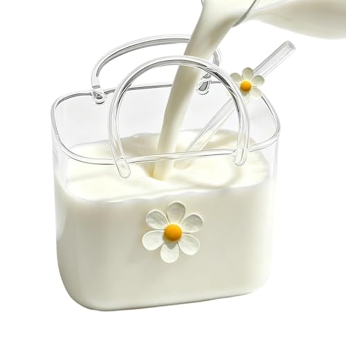 Vaso de cristal con forma de bolso de 770 ml y paja para jugos 2