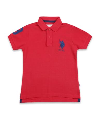 Image of U.S. POLO ASSN. Regular Fit Boys Polo T-Shirts - Cotton Fabric, Ribbed Collar, Short Sleeves T Shirt for Kids -M, Red