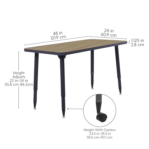 Image of Adapte Commercial Classroom Activity Table - 24 inch x 48 inch Rectangle, ADA Compliant Tapered Legs with Glides & Casters, Adjustable Height 22-34 inch Wheelchair Accessible, School & Office Furniture