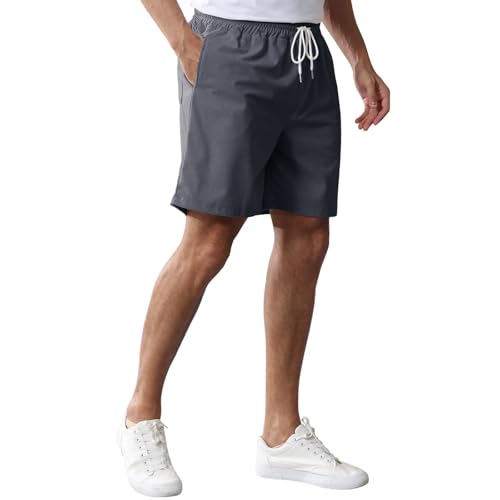 Image of Mens Corduroy Shorts Cotton Blend Lightweight Soft Summer Shorts Elastic Waist Beach Casual Short for Men with Pockets