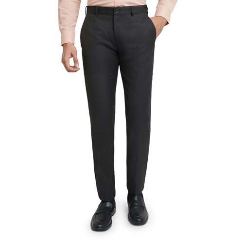 Image of Raymond Men's Slim Fit Structure Pattern Polyester Viscose Blend Flat Front Trouser