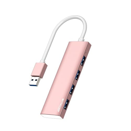 ANYPLUS USB 3.0 Hub - Aluminiumlegierung Ultra Slim 4-Port Verteiler für Laptop, PC, iMac, Mac Pro, Surface Pro, MacBook, Flash Drive, XPS【Rosa】