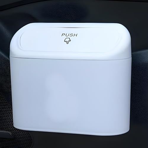 Image of Car Trash Can with Lid Mini Car Trash Can | Auto Dustbin Garbage Organizer | Car Accessories for Interior, Garbage Bin for Car, Home, Office | Essential Multi-Purpose Car Trash Can (White)