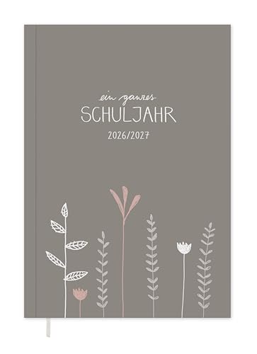 Eine der Guten Lehrerkalender 2026/2027 A5 Softcover Lehrerplaner Schuljahr 2026 2027 | Leseband Notenlisten & Klassenlisten | nachhaltig FSC-Papier klimaneutral | Grau Weiß Rosa mit Blumen