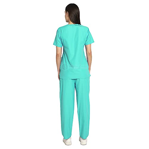 Image of IS IndoSurgicals Faux Wrap Scrub Suits for Doctors Women OT Dress (S, Sea Green)