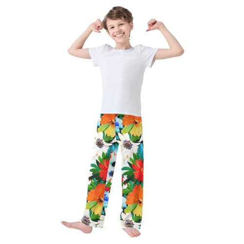 J JOYSAY Floral Blossom Foliage Orange Pajamas Pants Soft Long Pajama Bottoms Lounge Sleep Pants Size S-XL3