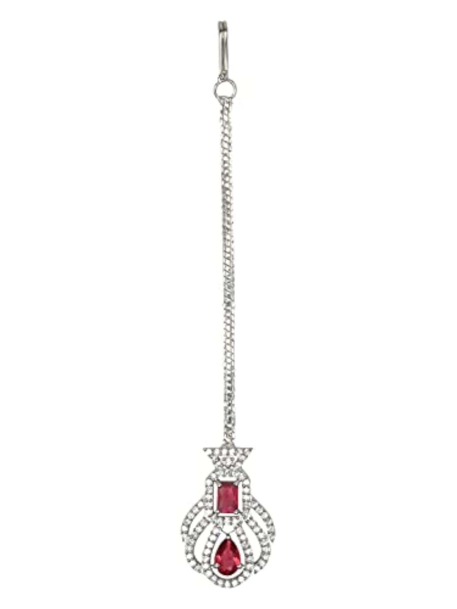 Women's Silver Plated AD & CZ Studded Crystal Maang Tikka