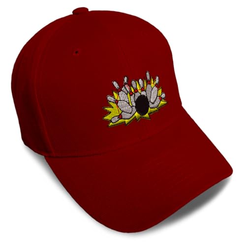 Baseball Caps for Men & Women Embroidered Bowling Splash Embroidery Ladies & Men Baseball Hats Acrylic Burgundy Design Only