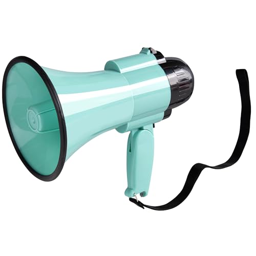MyMealivos 30W Megaphone with Siren & 240s Record-Adjustable Vol Control Cover Up to 300 Feets Range Fit for Sport Games Cheerleading Coaches Event Organizers-Teal