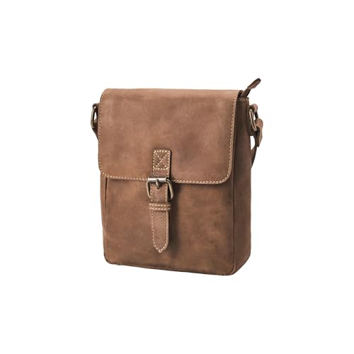 DRAKENSBERG Torba na ramię męska skórzana "Carl" mała 11" Crossbody Bag, wysokiej jakości, styl vintage - 3 l, Havanna-brązowy, S
