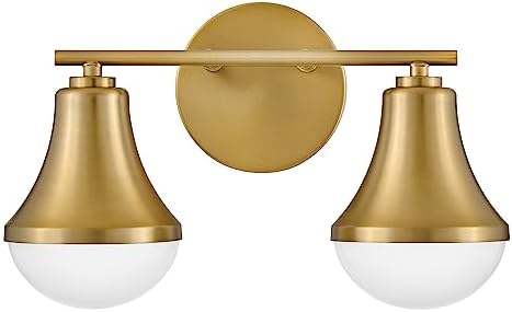 Lark Haddie Modern Two-Light Bath Vanity, Fixture Mounts Up or Down, Shades Secured in Place, Lacquered Brass