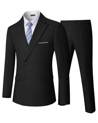 Men's Slim Fit 2-Piece Suit with Stretch Fabric, Double-Breasted Blazer Pants for Party, Business and Wedding