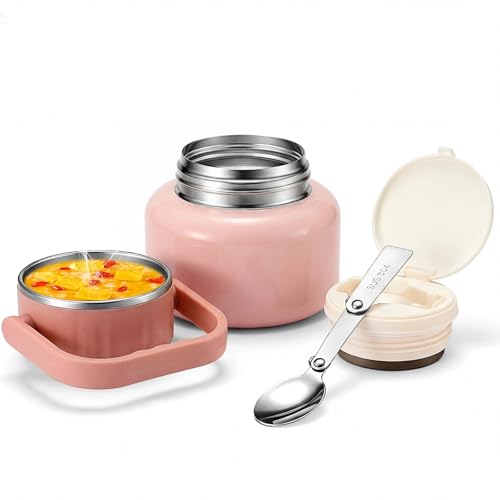 Image of Soup Thermo for Hot Food, 16.9 oz Vacuum Insulated Food Jar with 316 Stainless Steel Interior, Spoon, Bowl Lid & Non-Slip Base for School Office