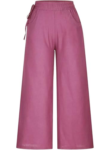 Image of KOTTY Women's Crumble Fabric High Waist Drawstring Wide Leg Trousers with Pockets