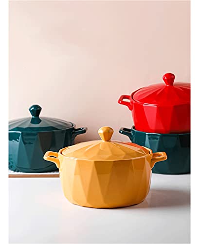Grand bol à soupe jaune céramique avec couvercle récipient individuel - 7