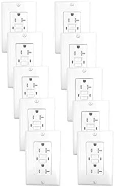 GFCI Outlet Receptacle White – 20 Amp/125 Volts Tamper Resistant GFCI Outlet Pack of 10 – Self Test Function with LED Indicator – UL/cUL Listed Wall Plate and Screws Included – Indoor or Outdoor Use