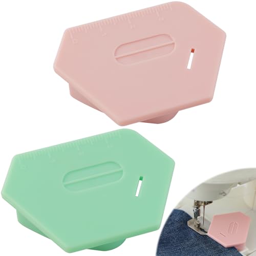 2 Pcs Magnetic Seam Guide for Sewing Machine, Polygonal Multifucntional Seam Guide Hemmer with Scale, Sewing Quilting Supplies Accessories (Pink/Green)