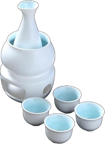 AZIEBAY 日本酒・焼酎用熱燗器セット|伝統的な禅スタイル陶磁器|冷酒・熱燗・常温対応|美濃焼|酒瓶・徳利・酒カップ付き 家庭用・贈答用に最適