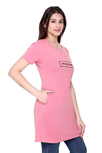 Image of Plush Women's Long Printed Cotton Round Neck Half Sleeve T-Shirt /Tshirts (DPL-PT-001)