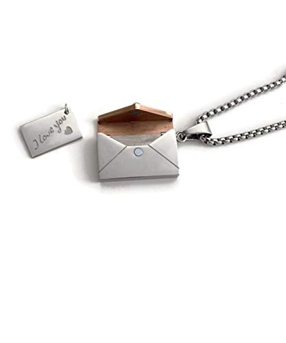 Stainless Steel Love Letter Envelope Locket Necklace (Silver & Rose Gold)