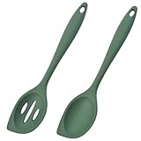 2-Pieces Silicone Cooking Spoon Spatula, Large Serving Spoons for Solid and Slotted, Heat Resistant Non-Stick Silicone Cooking Utensils Set, for Kitchen Mixing, Scooping, and Scraping