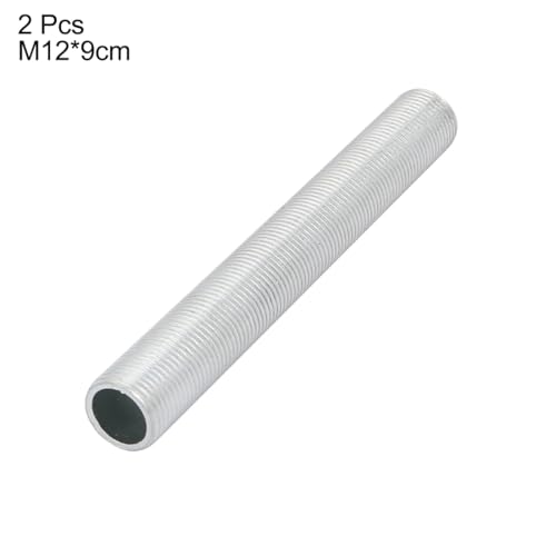 Image of uxcell Lamp Pipe Nipple, M12 Thread 90mm Length Hollow Lamps Repair Part Hardware for Lamp Lights, Zinc Alloy Silver Tone, Pack of 2