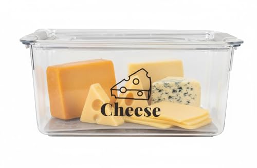 Punorric Cheese Storage for Fridge 2.3L Clear Cheese Container with Lid Airtight Storage Box with Drain Tray Stackable Mold-Resistant Fridge Organiser for Chunks & Slices BPA-Free