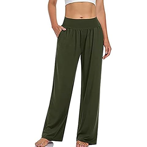 KumSoomliy Wide Leg Yoga Pants for Women High Waisted Loose Tracksuit Bottoms with Pockets Bootcut Elastic Waist Trousers Workout Gym Fitness Pants Green Size L Cover