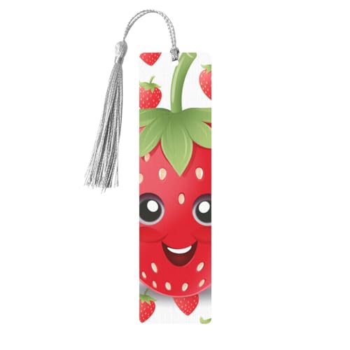 タッセル付きイチゴのしおり、女性、男性用の木製ブックマーク、本好きのためのハンドメイドブックマーク、読書ページマーカー木製タグオーナメント、誕生日教師へのギフト。