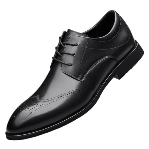 Men's Lace up Elevator Leather Dress Shoes Autumn Winter Business Black Comfortable Soft Sole Office Wedding Dad Work Footwear