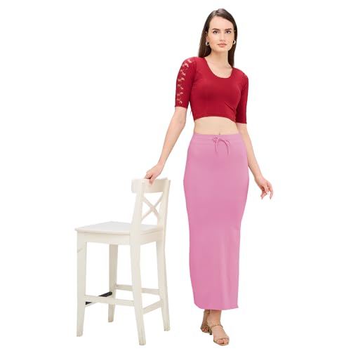 Image of DESI GIRL Cotton Lycra Stretchable Saree Shapewear Petticoat with Drawstring for Women | Fishcut Saree Petticoat with Side Slit for Easy Movement | Saree Shaper | Long inskirt