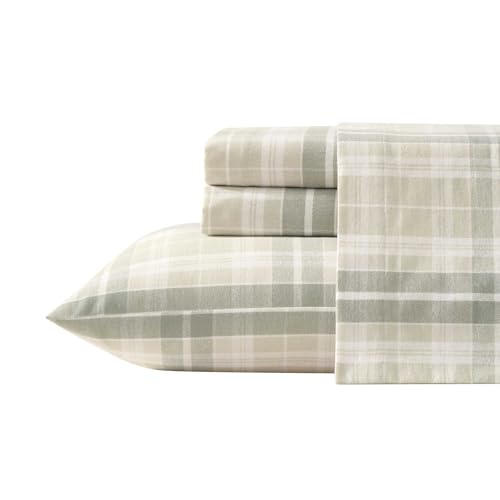Image of Laura Ashley - Flannel Sheets King Size, Anti-Pilling & Wrinkle Resistant Cotton, Touchably Soft for All-Season Comfort - Bed Sheets with Matching Pillowcases & Fitted Sheet (Mulholland Plaid Green)